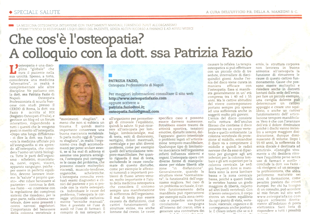 cos'è l'osteopatia spiegata dalla dott.ssa patrizia fazio sul giornale della repubblica